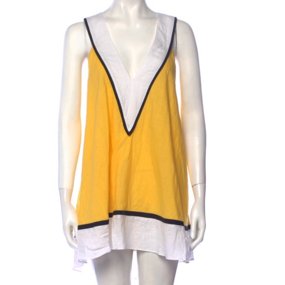 CAROLINE CONSTAS Yellow V-Neck Tent mini Dress.
